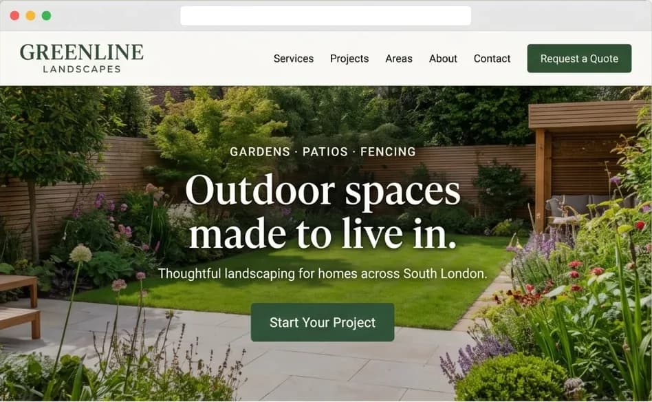Website concept for Greenline Landscapes, a fictional landscaping business