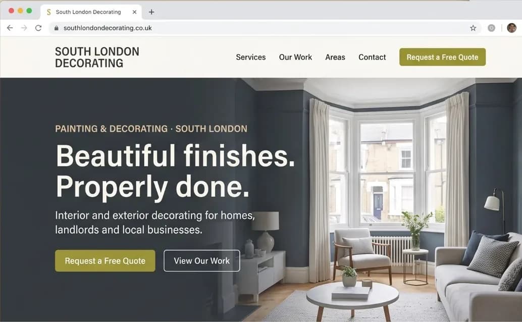 Website preview for South London Decorating, a fictional decorator